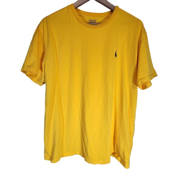 Polo Ralph Lauren Yellow Tee T Shirt, Cursive R. Lauren Logo, Short Sleeve Large - Picture 1 of 6